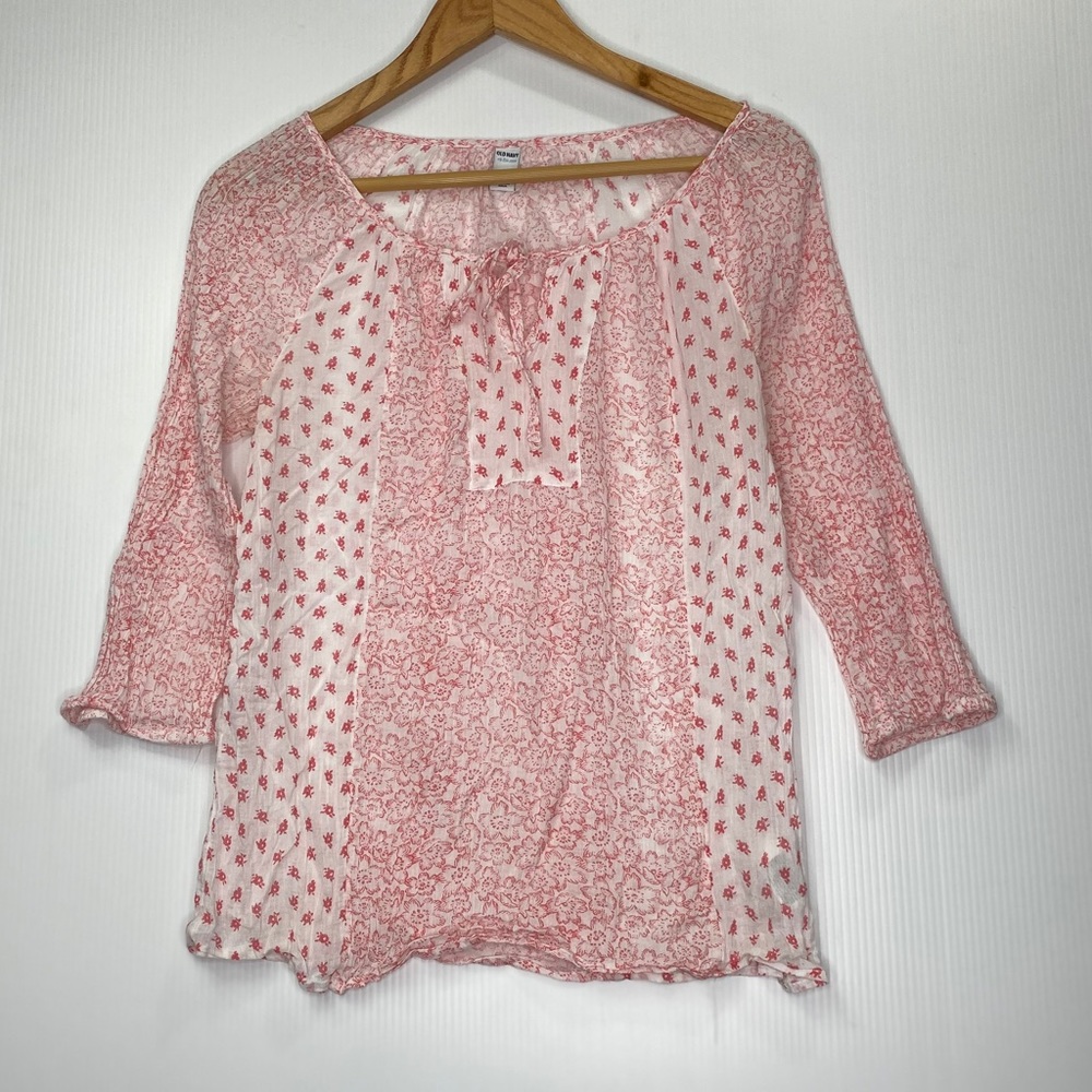Old Navy Pink Gauze Peasant Boho Top